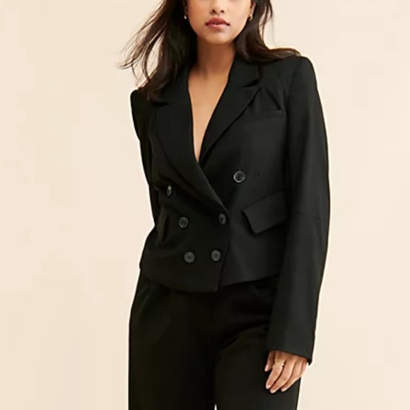 Free People Betty Padded Shoulder Double Breasted Blazer - Picture 1 of 9